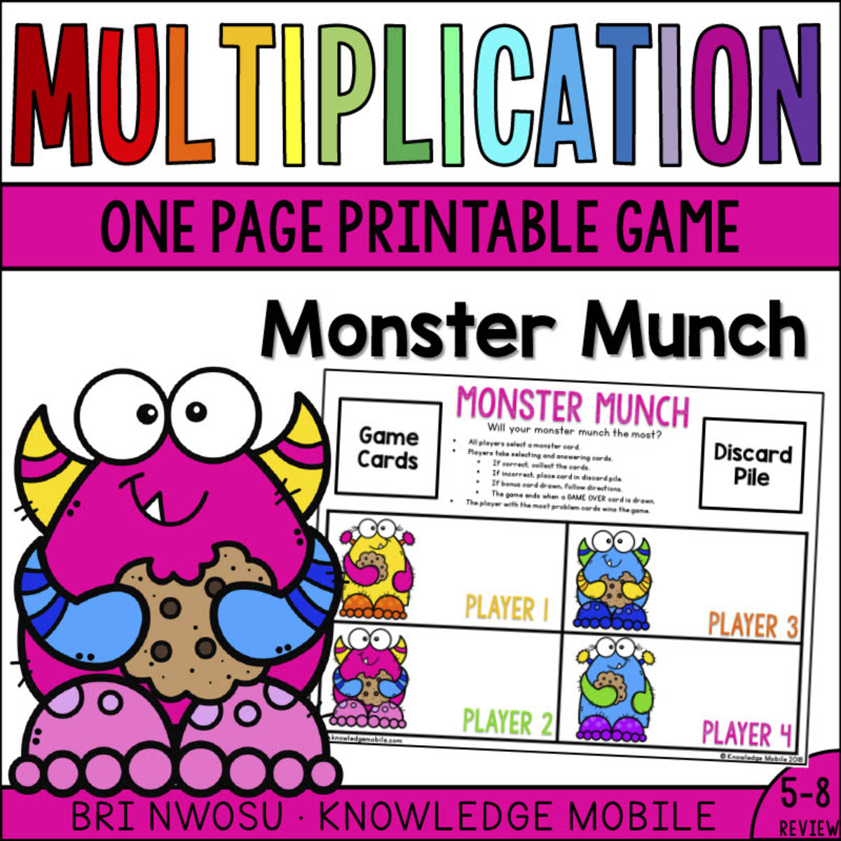 An educational teaching resource from Knowledge Mobile entitled Multiplication Facts - Review 5-8 Printable Game downloadable at Teach Simple.