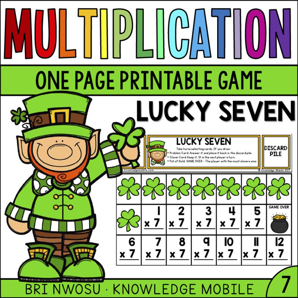 An educational teaching resource from Knowledge Mobile entitled Multiplication Facts - Seven Printable Game downloadable at Teach Simple.
