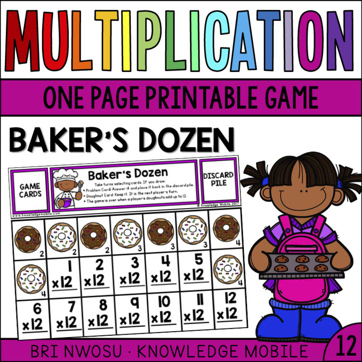 An educational teaching resource from Knowledge Mobile entitled Multiplication Facts - Twelve Printable Game downloadable at Teach Simple.