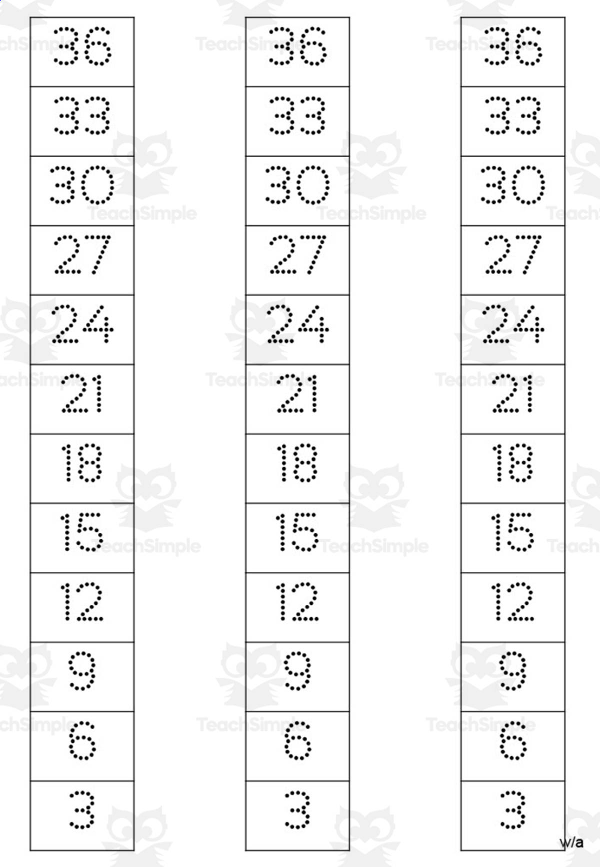 An educational teaching resource from WORDS ASIDE entitled Multiplication Facts Writing | Strip Columns Set 3B downloadable at Teach Simple.