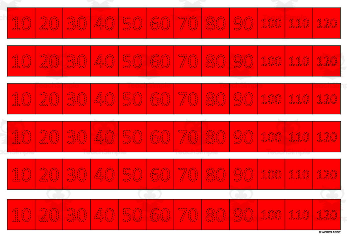 An educational teaching resource from WORDS ASIDE entitled Multiplication Facts Writing | Strip Lines Set 10F downloadable at Teach Simple.