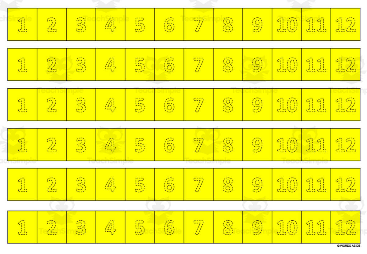 An educational teaching resource from WORDS ASIDE entitled Multiplication Facts Writing | Strip Lines Set 1E downloadable at Teach Simple.