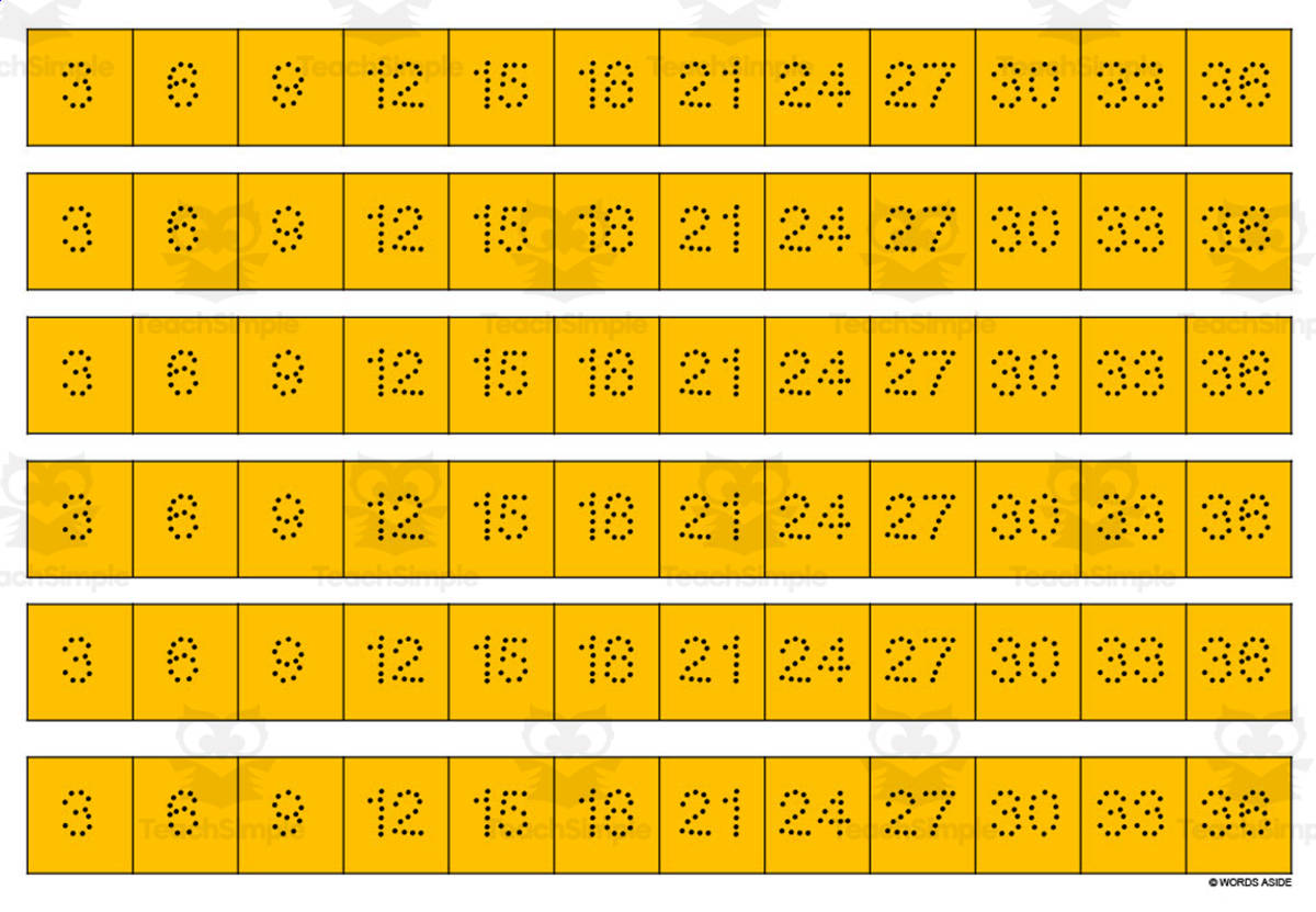 An educational teaching resource from WORDS ASIDE entitled Multiplication Facts Writing | Strip Lines Set 3C downloadable at Teach Simple.