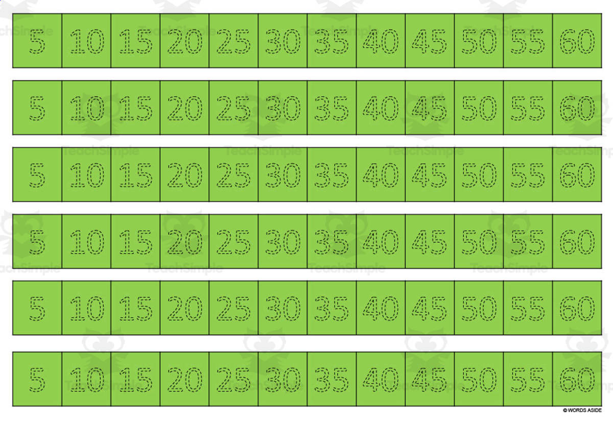 An educational teaching resource from WORDS ASIDE entitled Multiplication Facts Writing | Strip Lines Set 5F downloadable at Teach Simple.