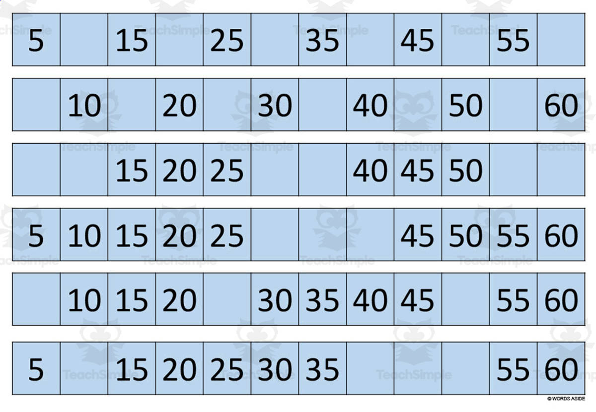 An educational teaching resource from WORDS ASIDE entitled Multiplication Facts Writing | Strip Lines Set 5H downloadable at Teach Simple.
