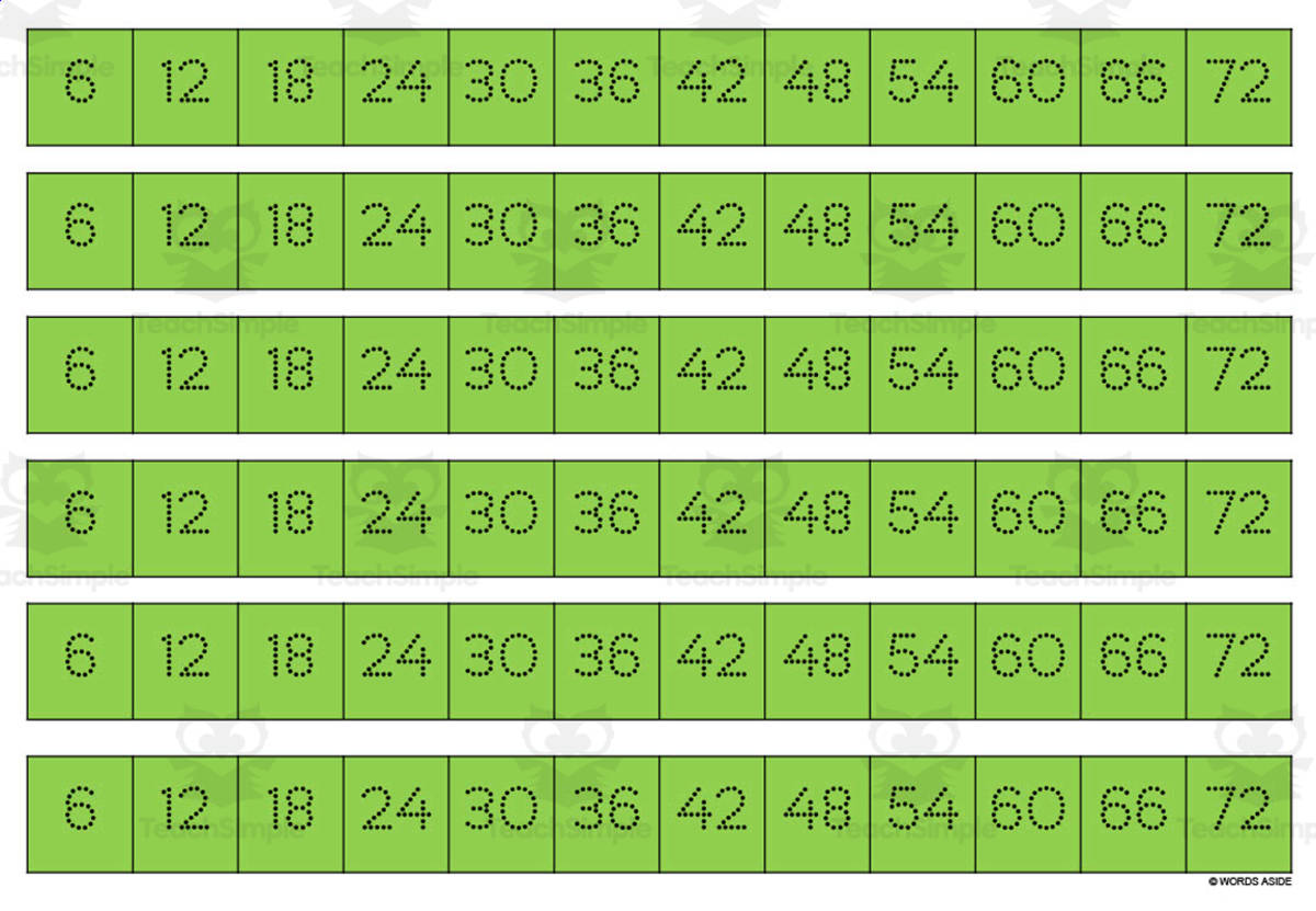 An educational teaching resource from WORDS ASIDE entitled Multiplication Facts Writing | Strip Lines Set 6B downloadable at Teach Simple.