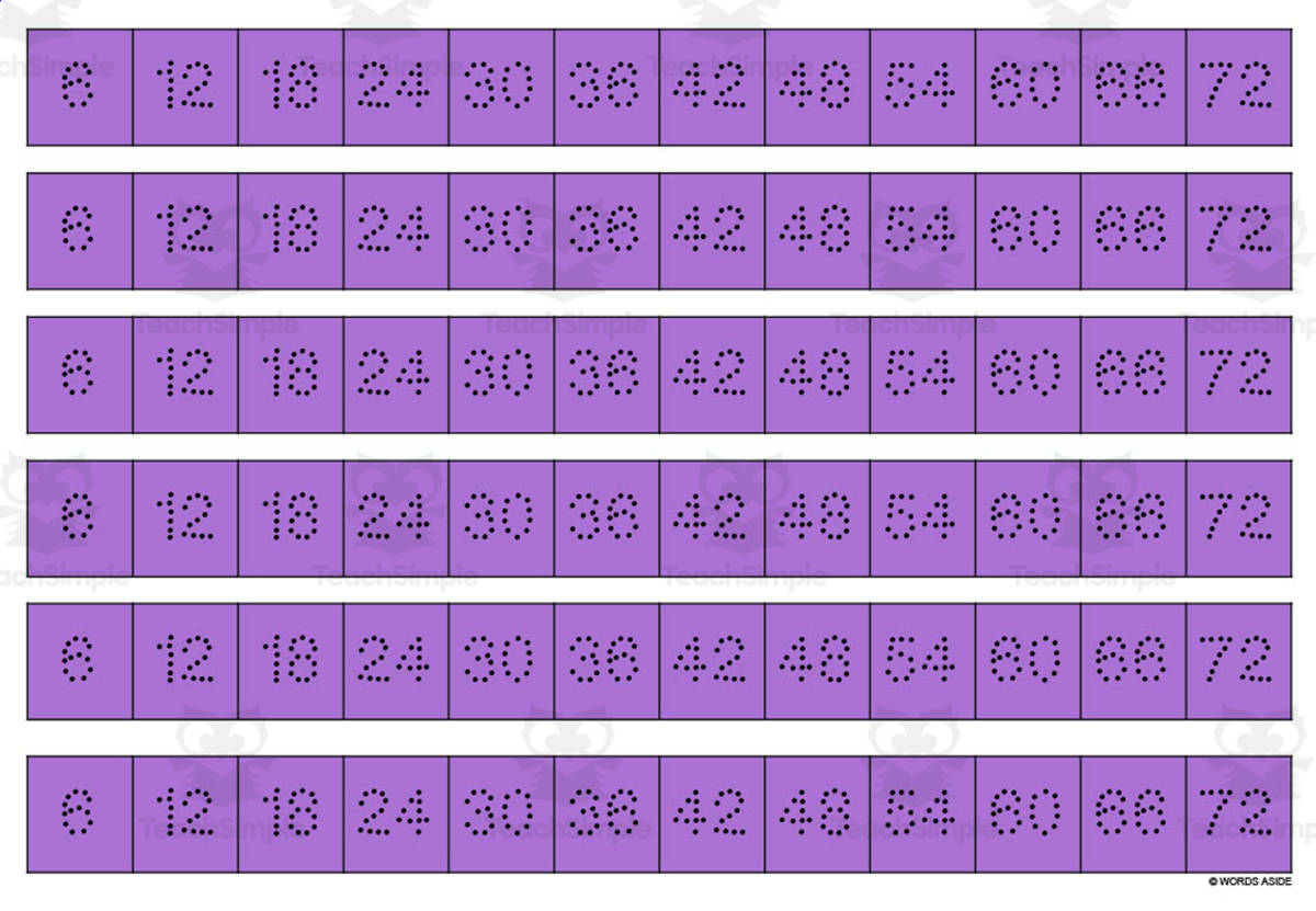 An educational teaching resource from WORDS ASIDE entitled Multiplication Facts Writing | Strip Lines Set 6C downloadable at Teach Simple.