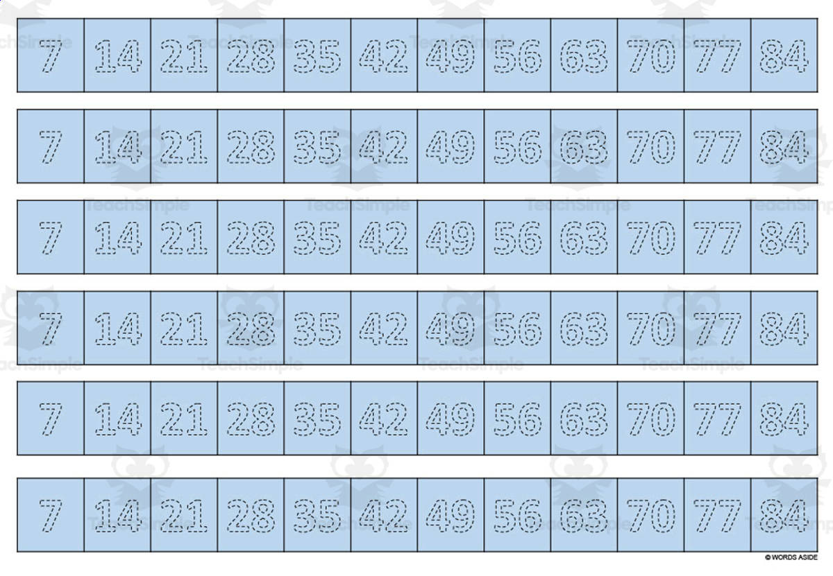 An educational teaching resource from WORDS ASIDE entitled Multiplication Facts Writing | Strip Lines Set 7E downloadable at Teach Simple.