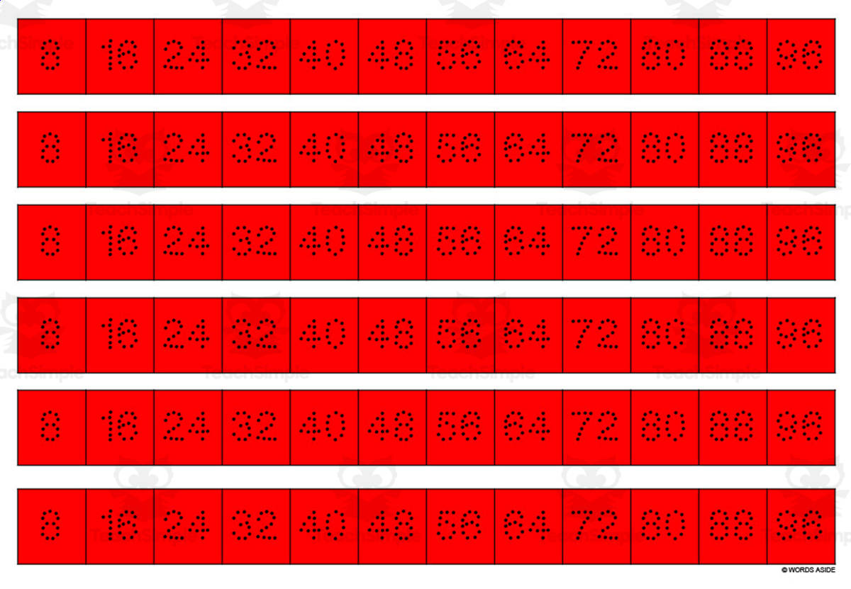 An educational teaching resource from WORDS ASIDE entitled Multiplication Facts Writing | Strip Lines Set 8C downloadable at Teach Simple.