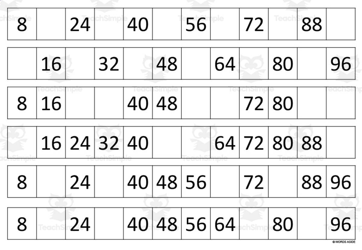 An educational teaching resource from WORDS ASIDE entitled Multiplication Facts Writing | Strip Lines Set 8H downloadable at Teach Simple.