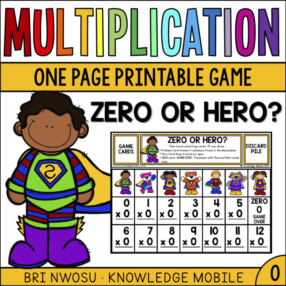 An educational teaching resource from Knowledge Mobile entitled Multiplication Facts - Zero Printable Game downloadable at Teach Simple.
