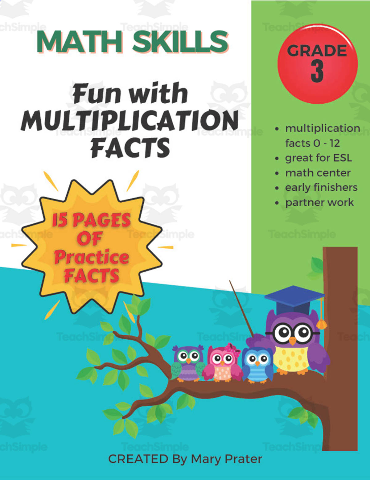 An educational teaching resource from The Kinder Lady entitled Multiplication Fun Facts Worksheets downloadable at Teach Simple.