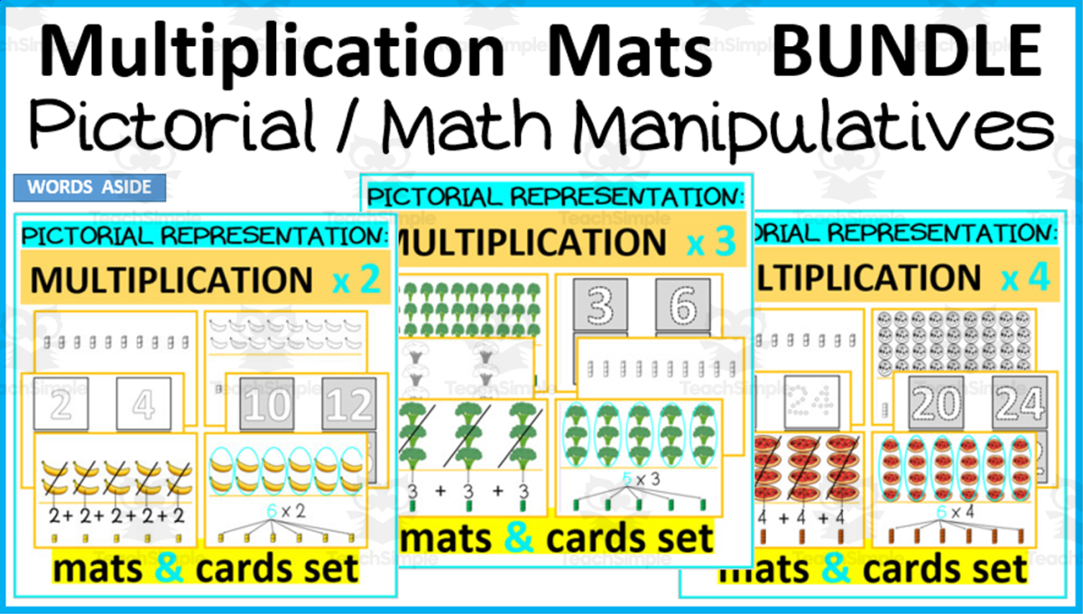 An educational teaching resource from WORDS ASIDE entitled Multiplication Pictorial Math Manipulatives downloadable at Teach Simple.
