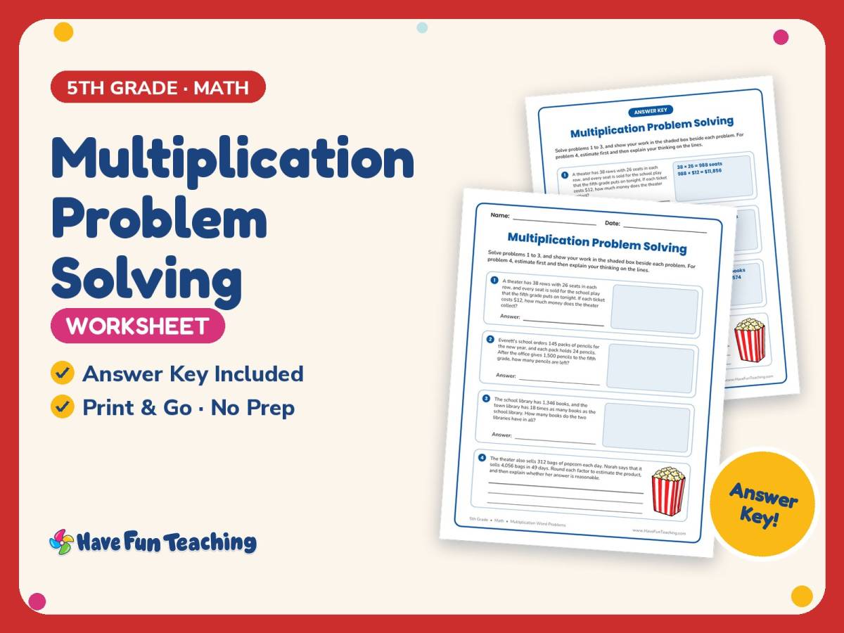Multiplication Problem Solving Worksheet – 5th Grade Word Problems preview
