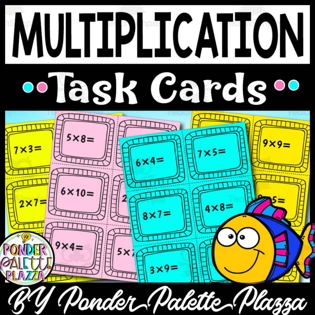 An educational teaching resource from Ponder Palette Plazza entitled Multiplication Task Cards - 102 Cards downloadable at Teach Simple.