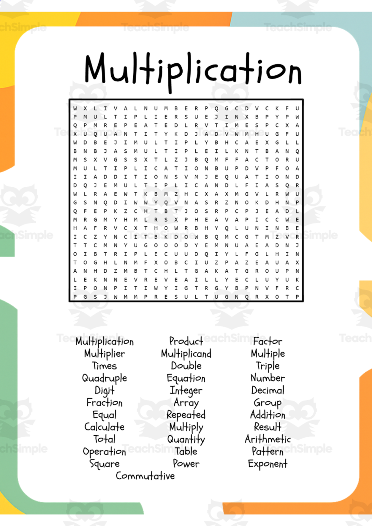 Multiplication Vocabulary Word Search and Word Scramble Worksheets preview
