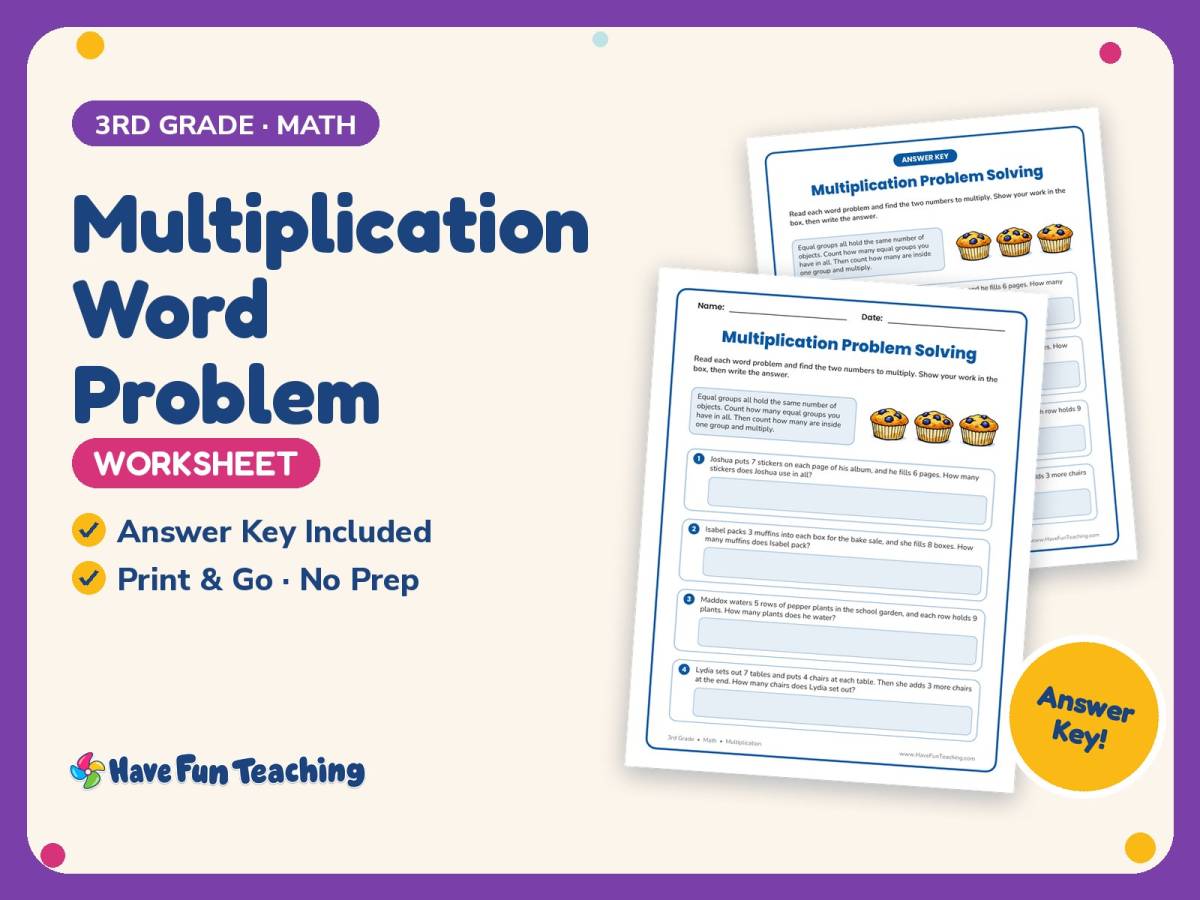 Multiplication Word Problem Worksheet – 3rd Grade Word Problems preview