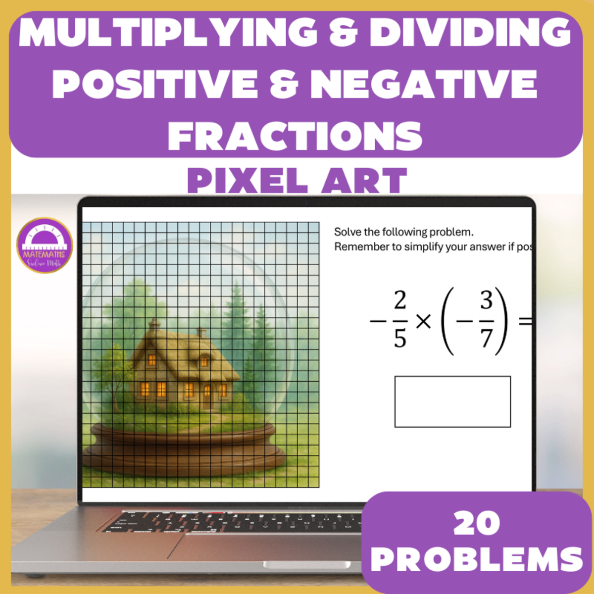 An educational teaching resource from Matemaths entitled Multiplying and Dividing Positive and Negative Fractions Pixel Art downloadable at Teach Simple.