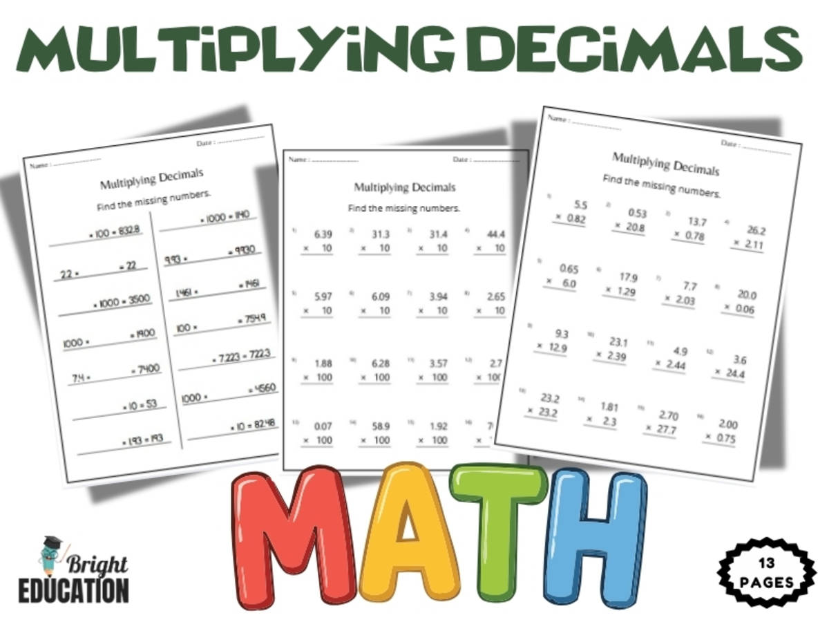 An educational teaching resource from Bright Education entitled Multiplying Decimals Worksheets | Decimal Multiplication Math Practice downloadable at Teach Simple.
