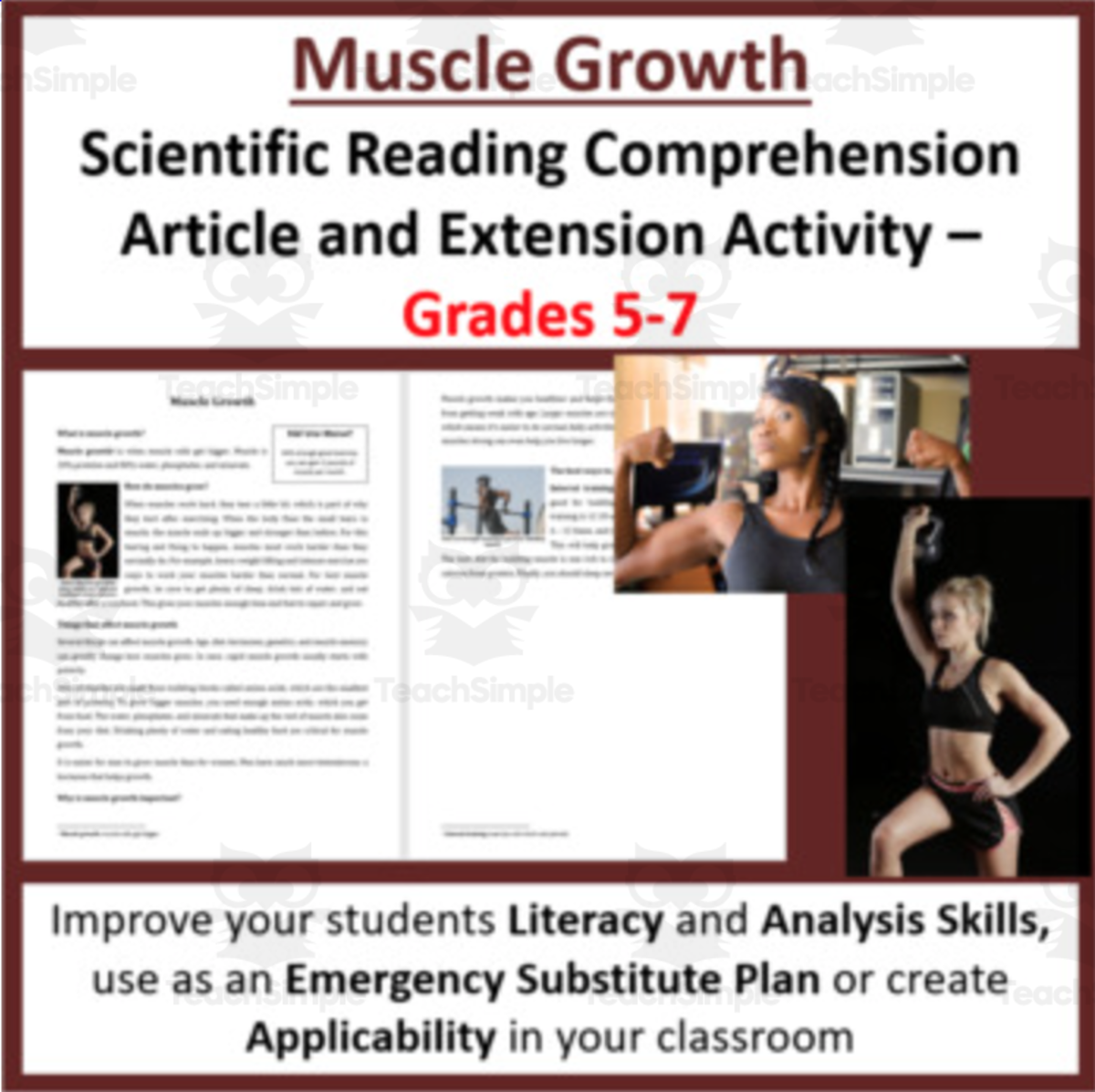 An educational teaching resource from Teach With Fergy entitled Muscle Growth - Reading Article - Grades 5-7 downloadable at Teach Simple.
