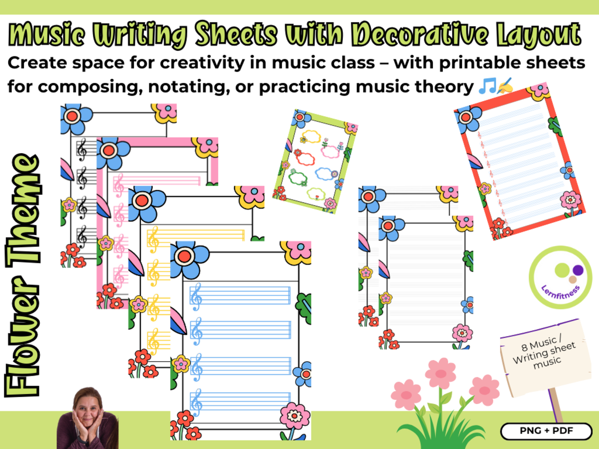 An educational teaching resource from Lernfitness entitled Music Writing Sheets with Decorative Layout downloadable at Teach Simple.