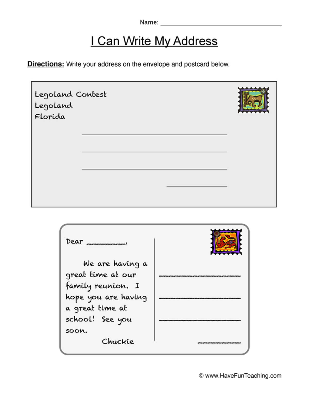 An educational teaching resource from Have Fun Teaching entitled My Address Envelopes and Letters Worksheet downloadable at Teach Simple.