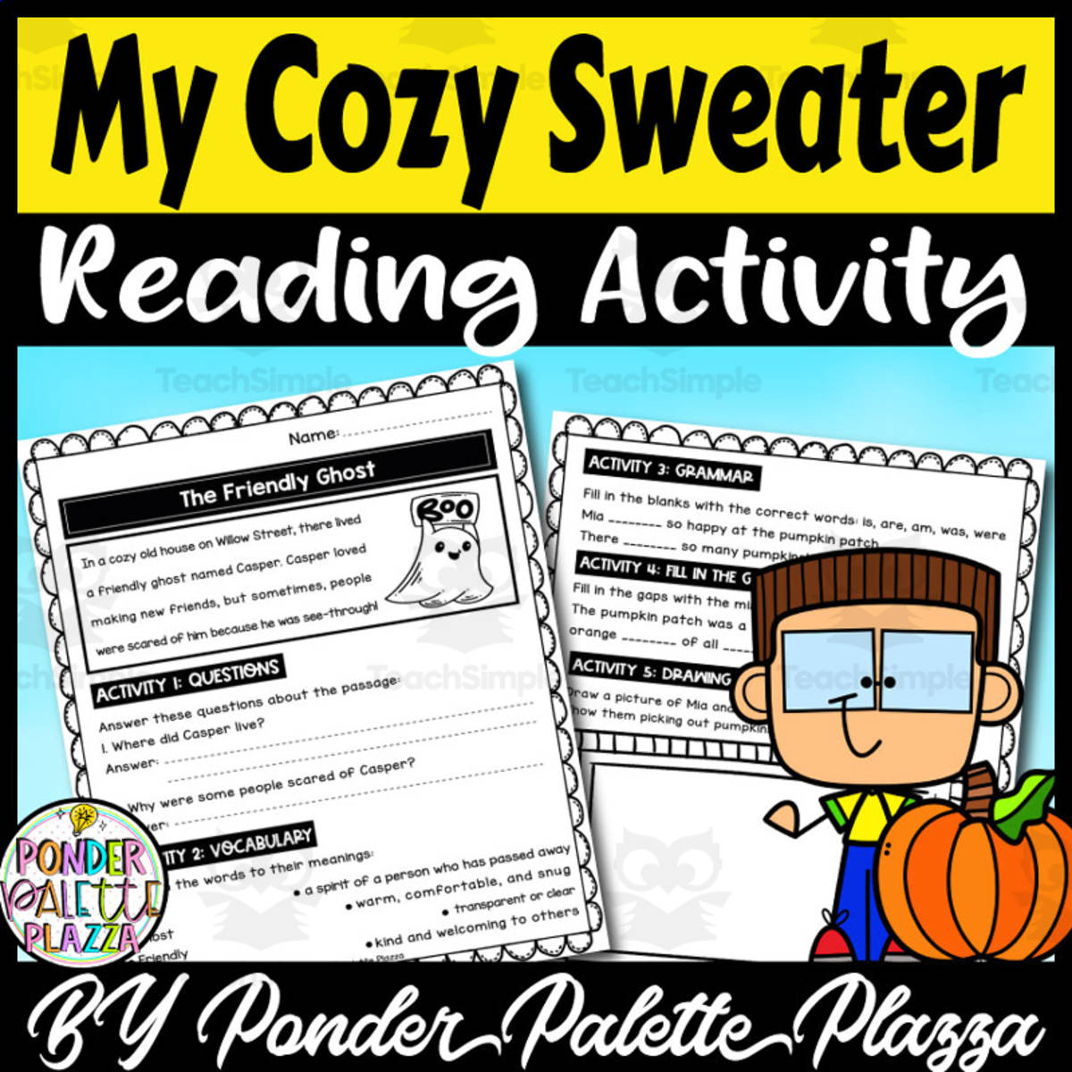 An educational teaching resource from Ponder Palette Plazza entitled My Cozy Sweater Reading Passage - Reading Comprehension Activity downloadable at Teach Simple.