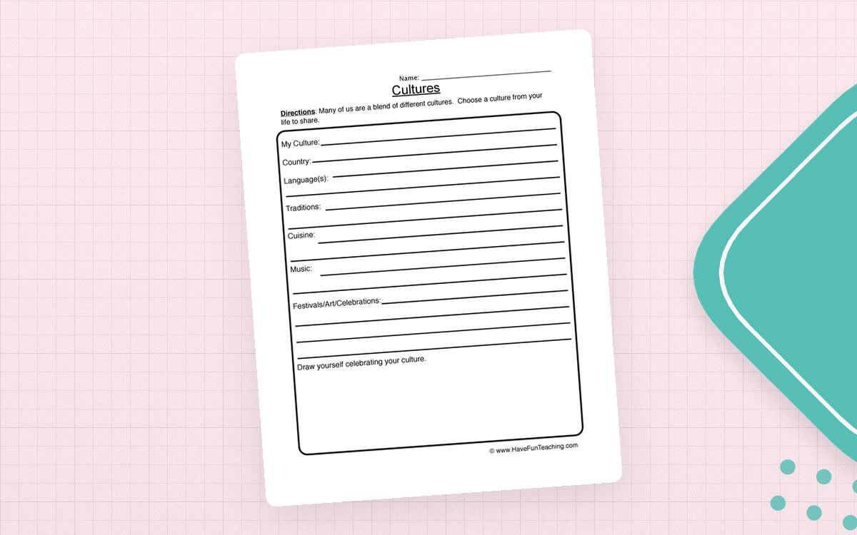 An educational teaching resource from Have Fun Teaching entitled My Culture Worksheet downloadable at Teach Simple.