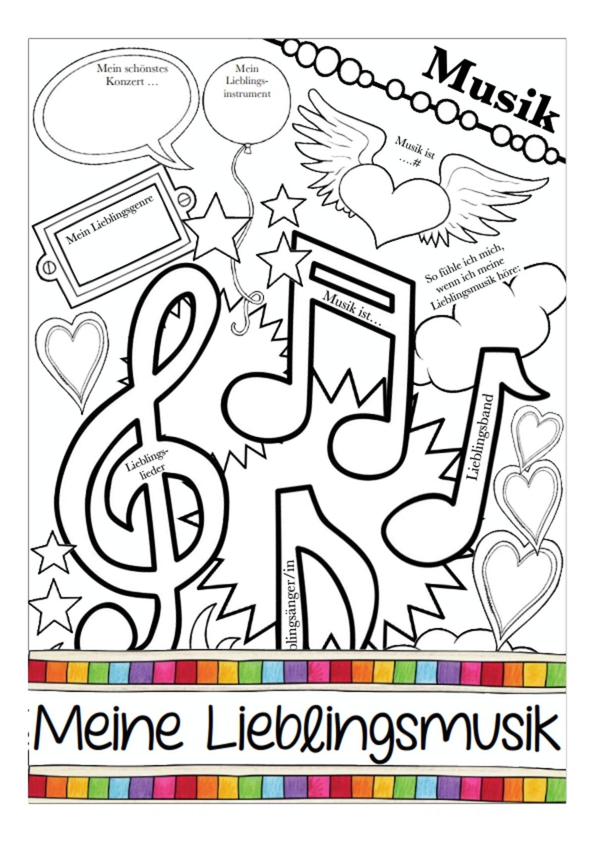An educational teaching resource from Better Teaching Resources entitled My Favorite Music Worksheet (German) downloadable at Teach Simple.