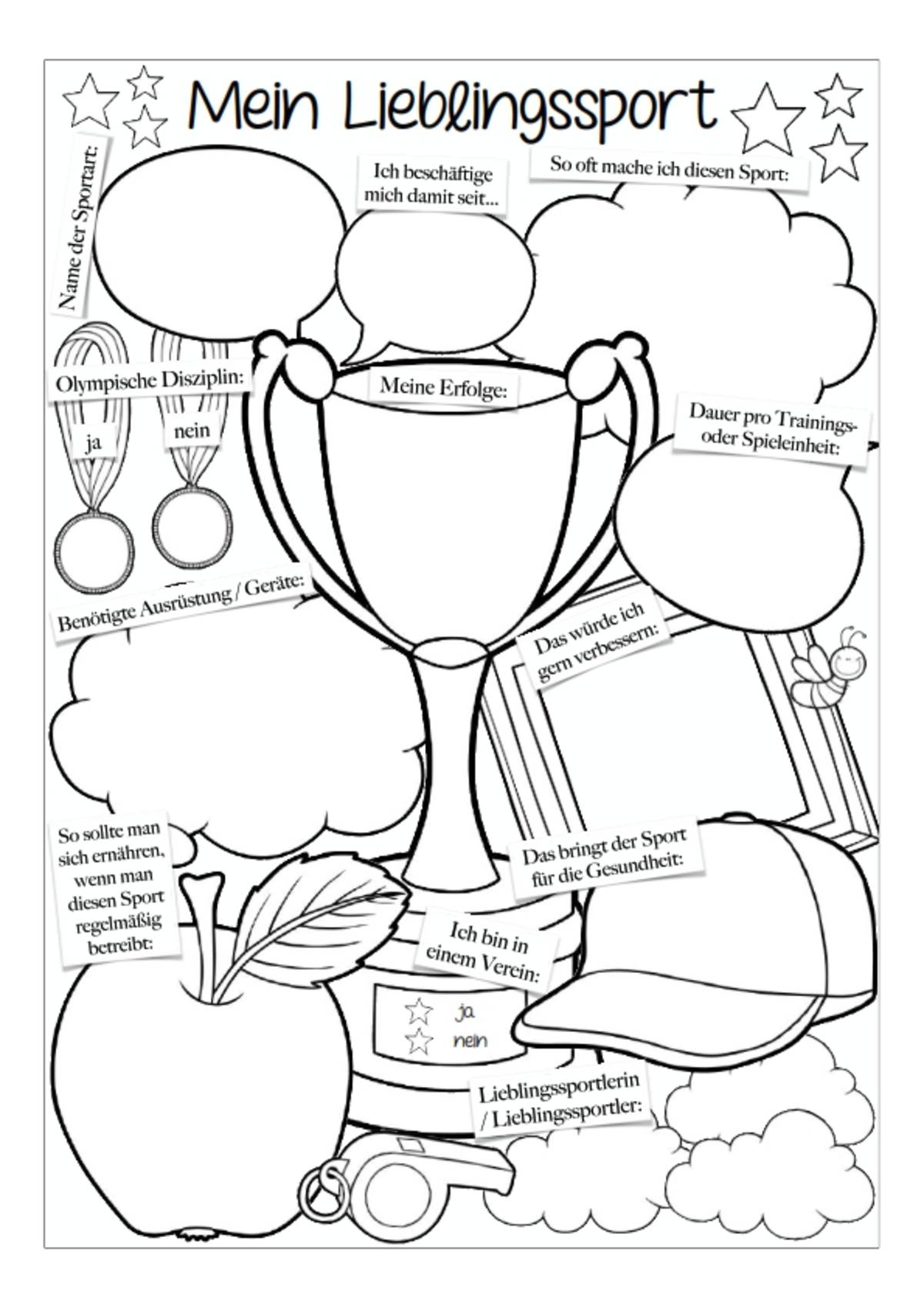 An educational teaching resource from Better Teaching Resources entitled My Favorite Sport (German Worksheet) downloadable at Teach Simple.