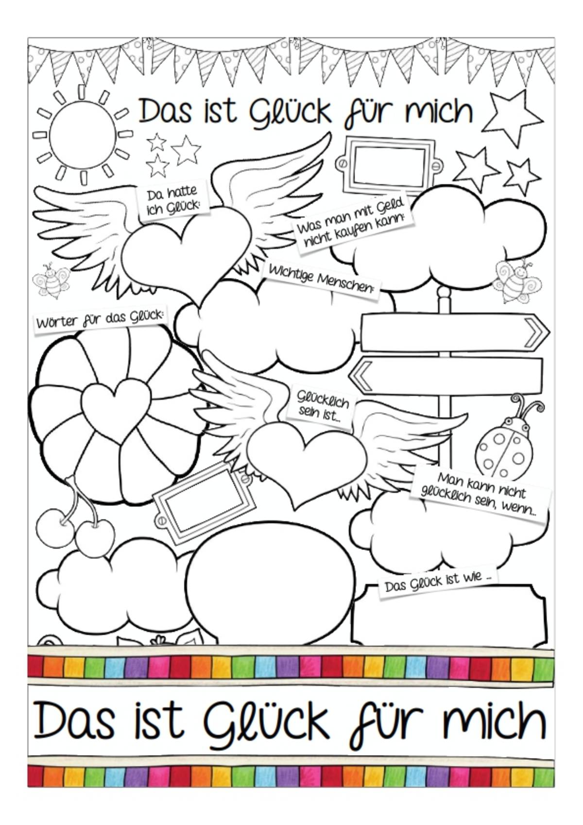 An educational teaching resource from Better Teaching Resources entitled My Happiness Worksheet (German) downloadable at Teach Simple.