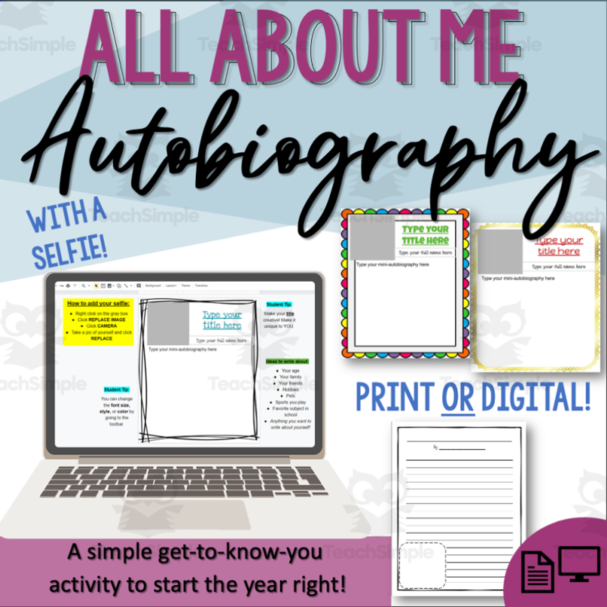 An educational teaching resource from The Language of Learning entitled My Mini Autobiography | Printable & Digital Activity downloadable at Teach Simple.