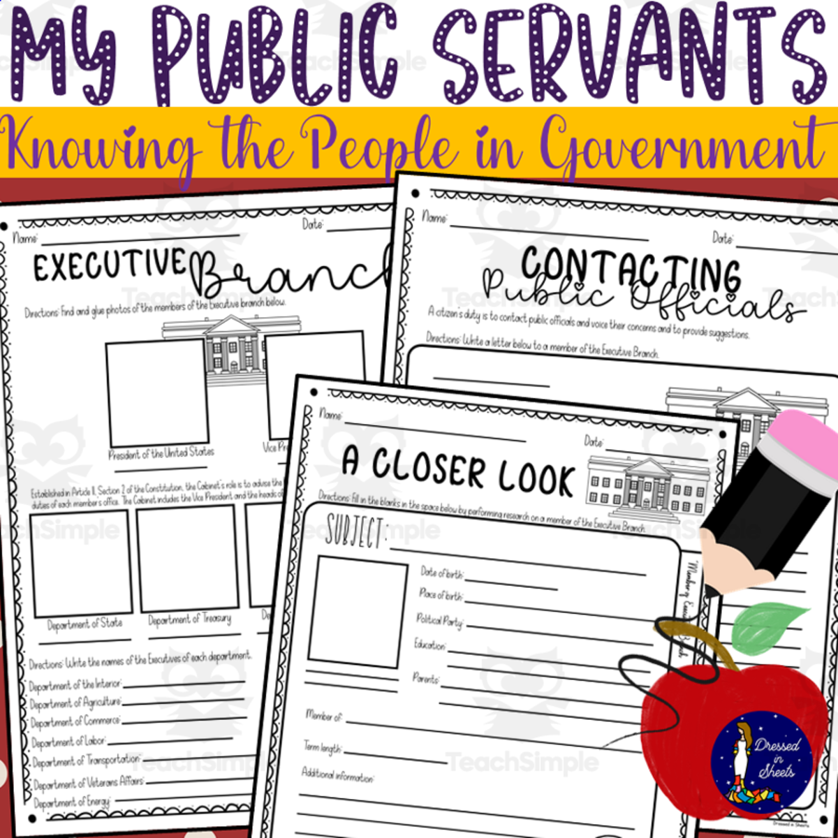 An educational teaching resource from Soumara Siddiqui entitled My Public Servants Knowing the People in Government downloadable at Teach Simple.