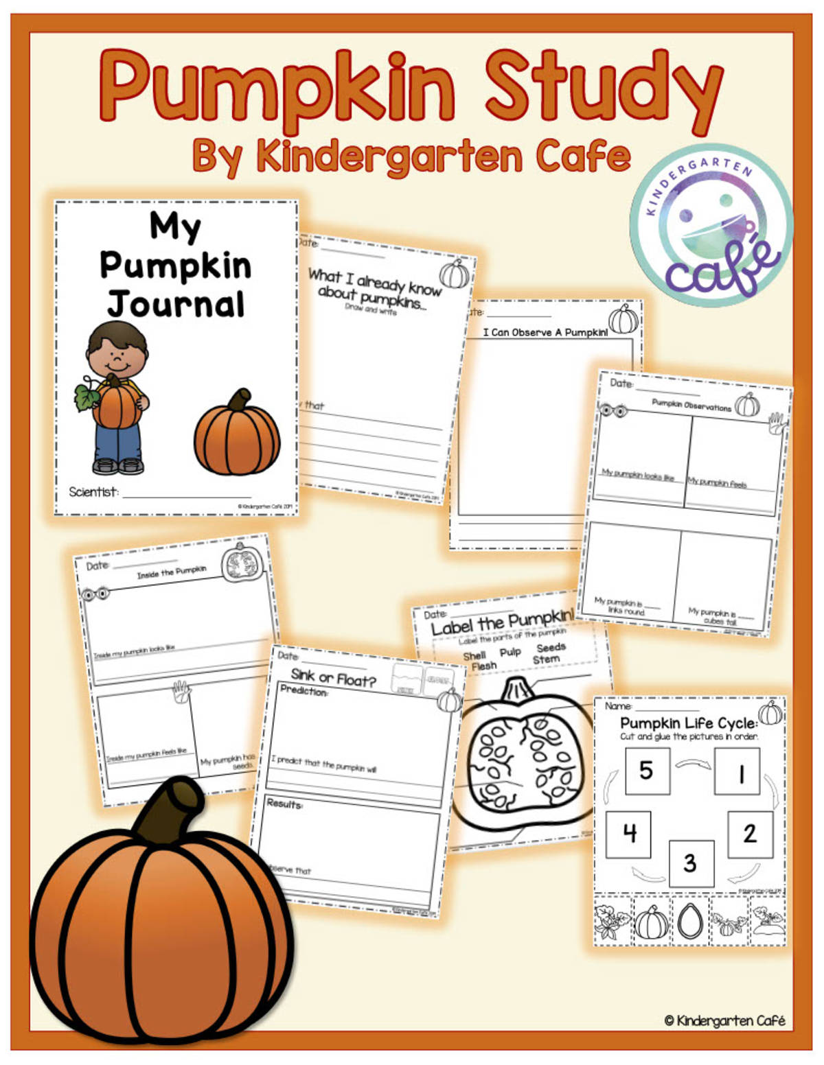 An educational teaching resource from Kindergarten Cafe entitled My Pumpkin Journal Booklet - The Study of Pumpkins downloadable at Teach Simple.