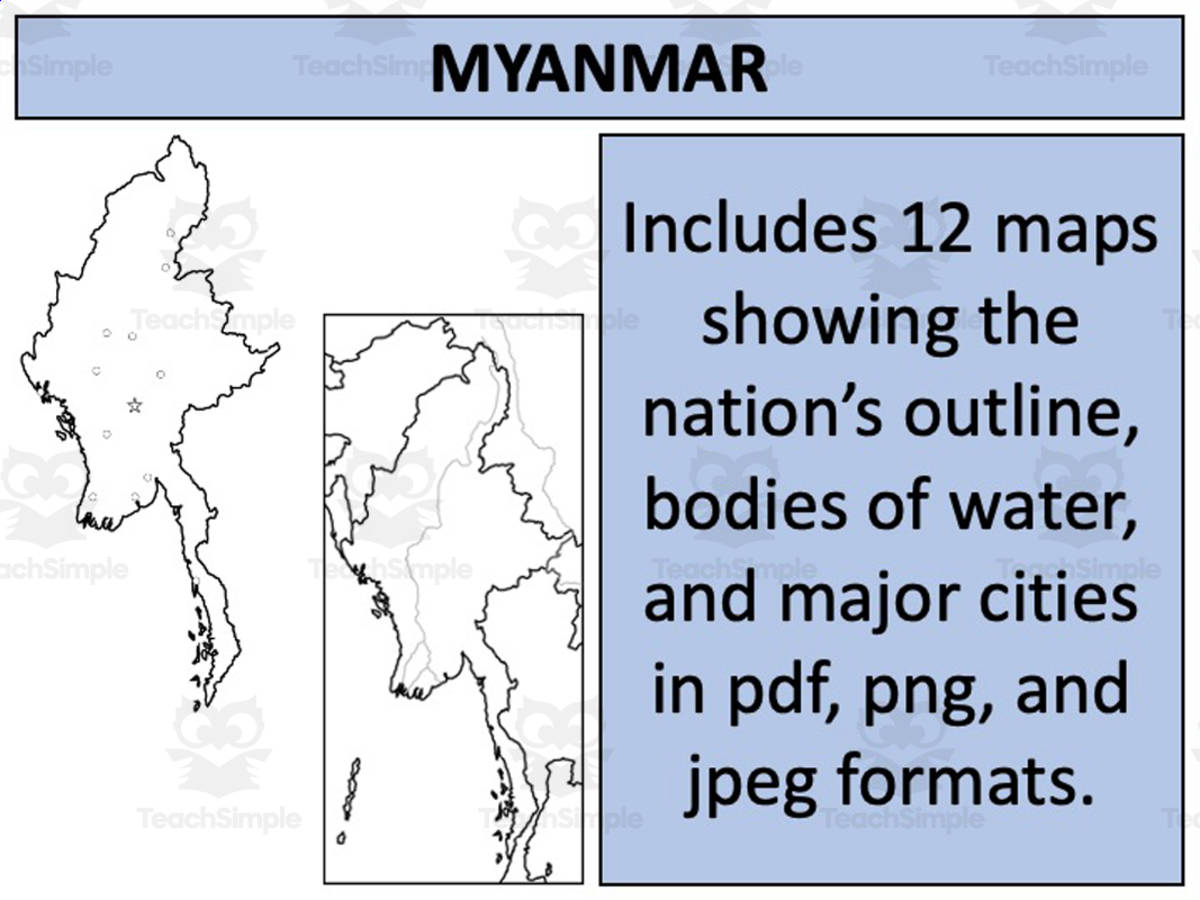 An educational teaching resource from Mr Gray History entitled Myanmar Map Resources downloadable at Teach Simple.