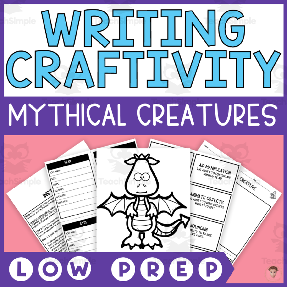 An educational teaching resource from Heather Huhman entitled Mythical Creatures Writing Craftivity (Create Your Own Mythical Creature) downloadable at Teach Simple.