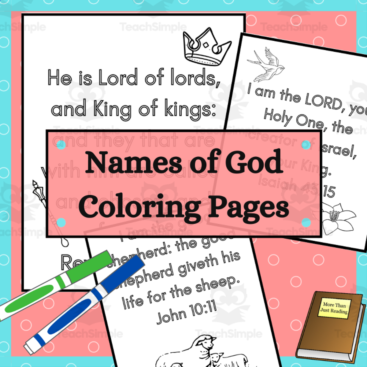 An educational teaching resource from More Than Just Reading entitled Names of God Coloring Pages downloadable at Teach Simple.