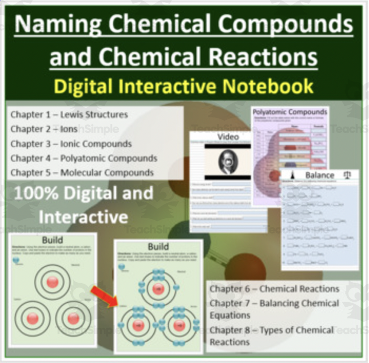 An educational teaching resource from Teach With Fergy entitled Naming Chemical Compounds and Chemical Reactions – Digital INB downloadable at Teach Simple.