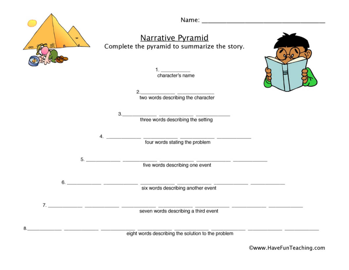 An educational teaching resource from Have Fun Teaching entitled Narrative Pyramid Worksheet downloadable at Teach Simple.
