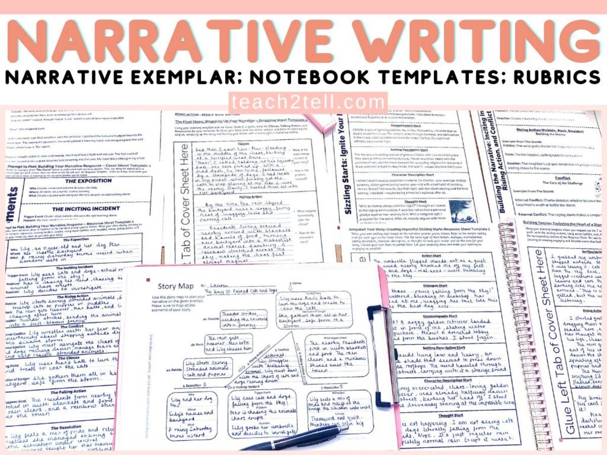 An educational teaching resource from Teach2Tell entitled Narrative Writing Interactive Notebook: Exposition, Plot Elements downloadable at Teach Simple.