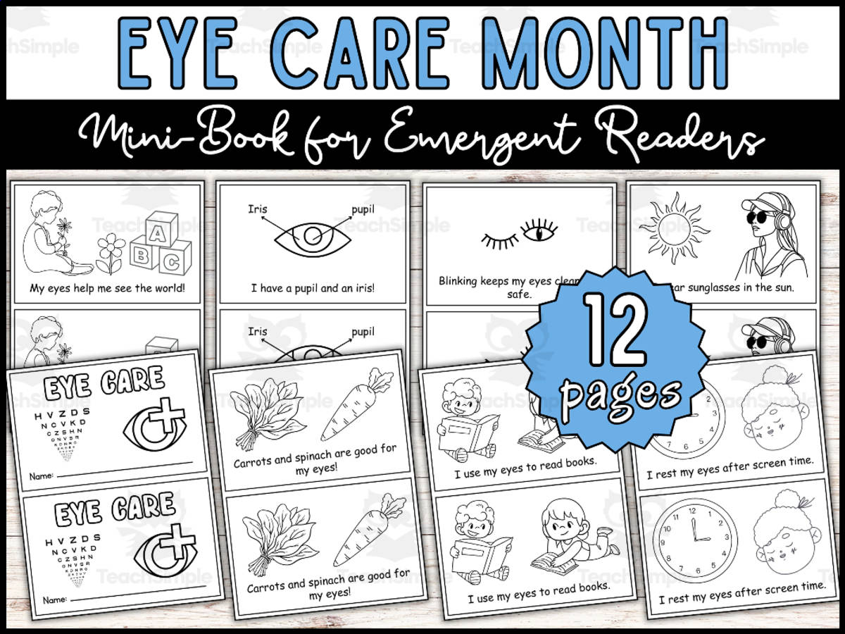 An educational teaching resource from Wonderland School entitled National Eye Care Month Mini Book For Emergent Readers downloadable at Teach Simple.
