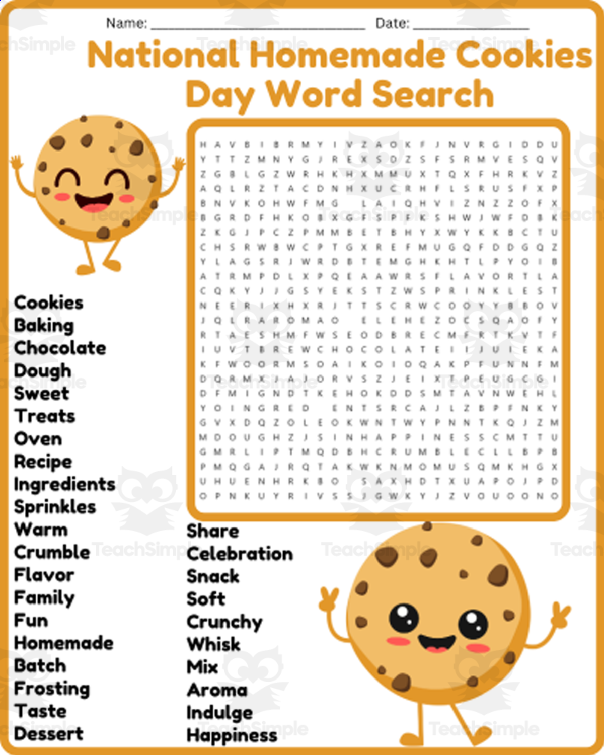 An educational teaching resource from space shope entitled National Homemade Cookies Day Word Search Puzzle Worksheet Activities downloadable at Teach Simple.