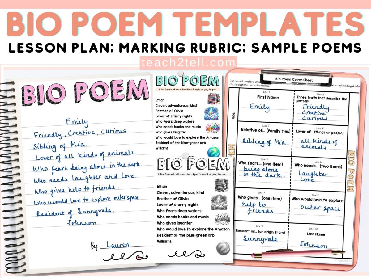 An educational teaching resource from Teach2Tell entitled National Poetry Month I Am Poem Template Bio Poem Poetry Worksheets downloadable at Teach Simple.