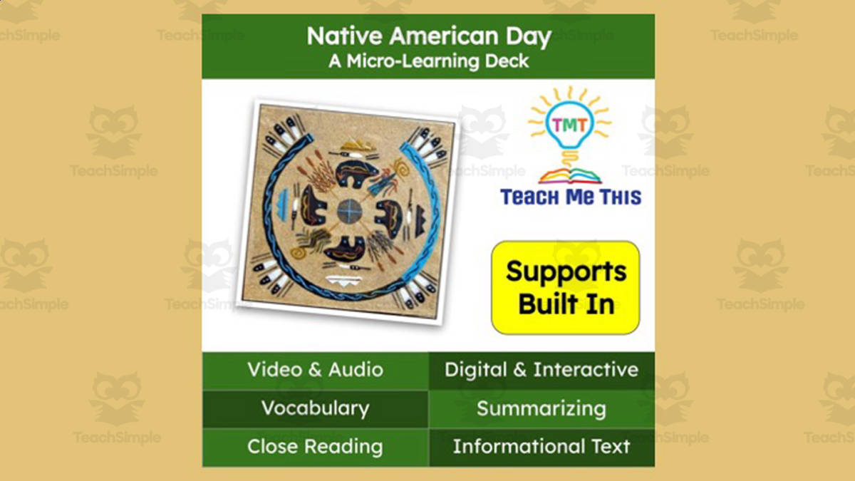 An educational teaching resource from Teach Me This entitled Native American Day | Reading Comprehension Deck | Interactive Lesson downloadable at Teach Simple.