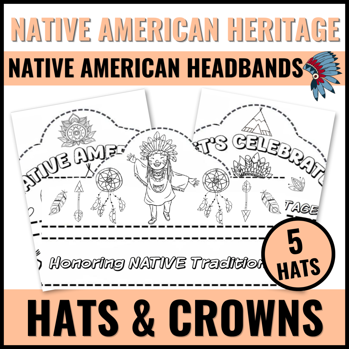 An educational teaching resource from Bambolina55 entitled Native American Heritage Month Hat Crown Craft Headbands for Prek - Ki downloadable at Teach Simple.