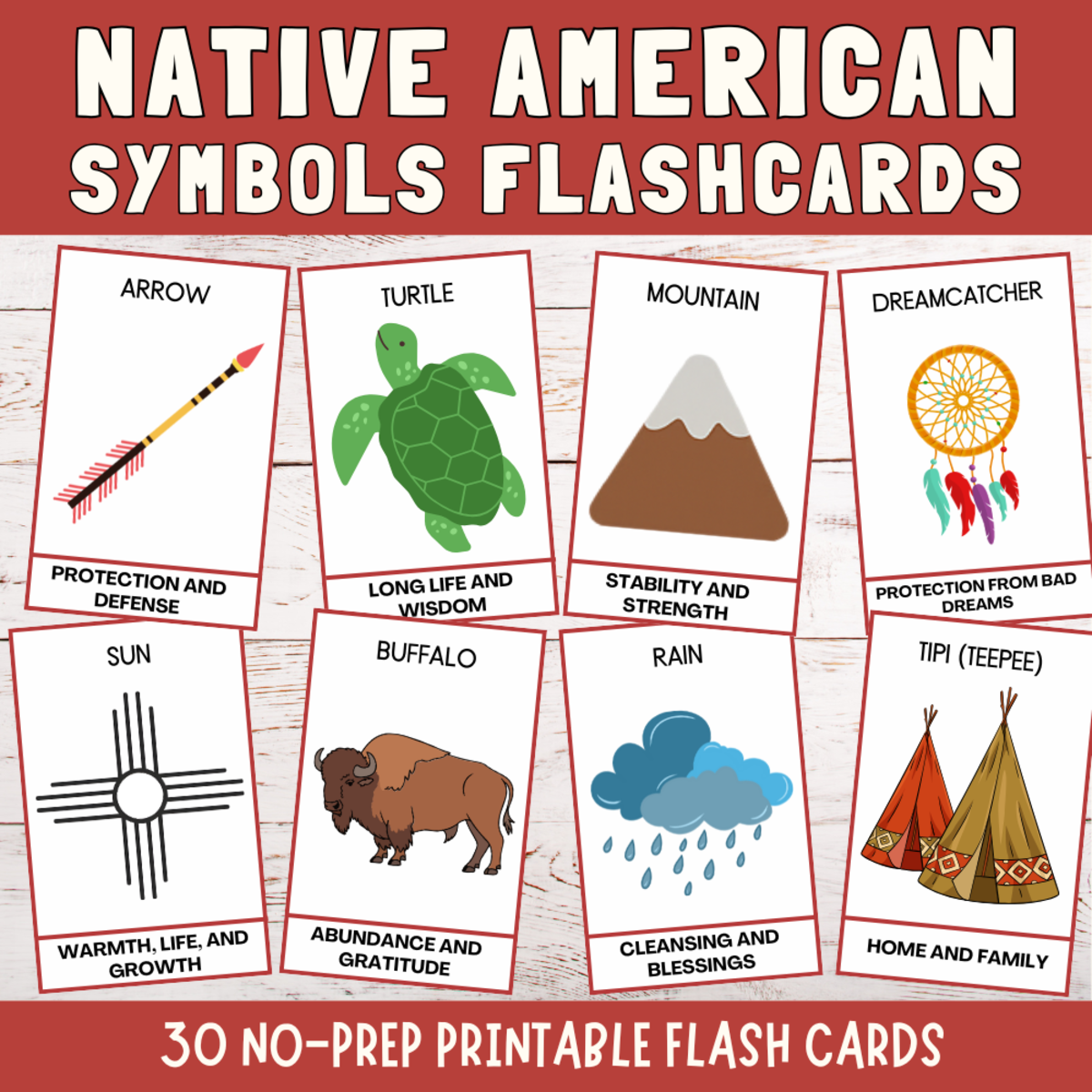 An educational teaching resource from Perfect_Printables entitled Native American Symbols Flashcards | Native American Heritage Month downloadable at Teach Simple.