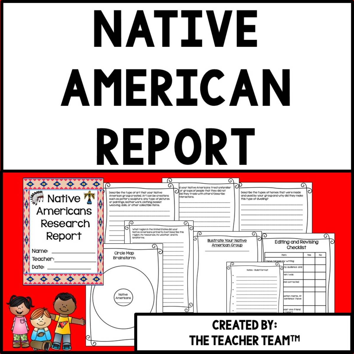 An educational teaching resource from The Teacher Team entitled Native Americans | Native American Research Report downloadable at Teach Simple.