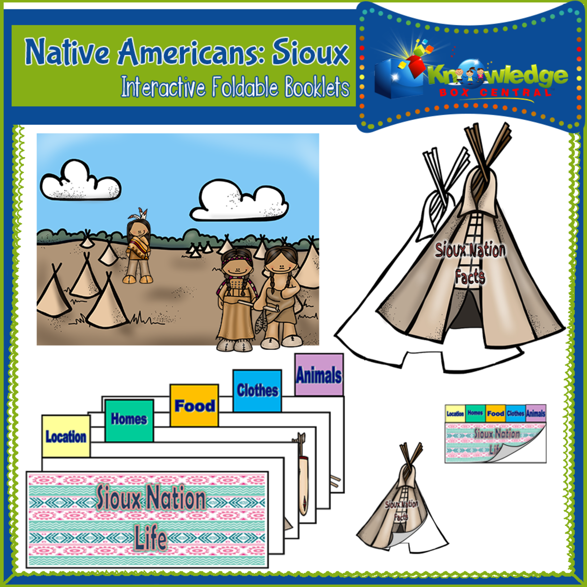 An educational teaching resource from Knowledge Box Central entitled Native Americans: Sioux - Interactive Foldable Booklet - EBOOK downloadable at Teach Simple.