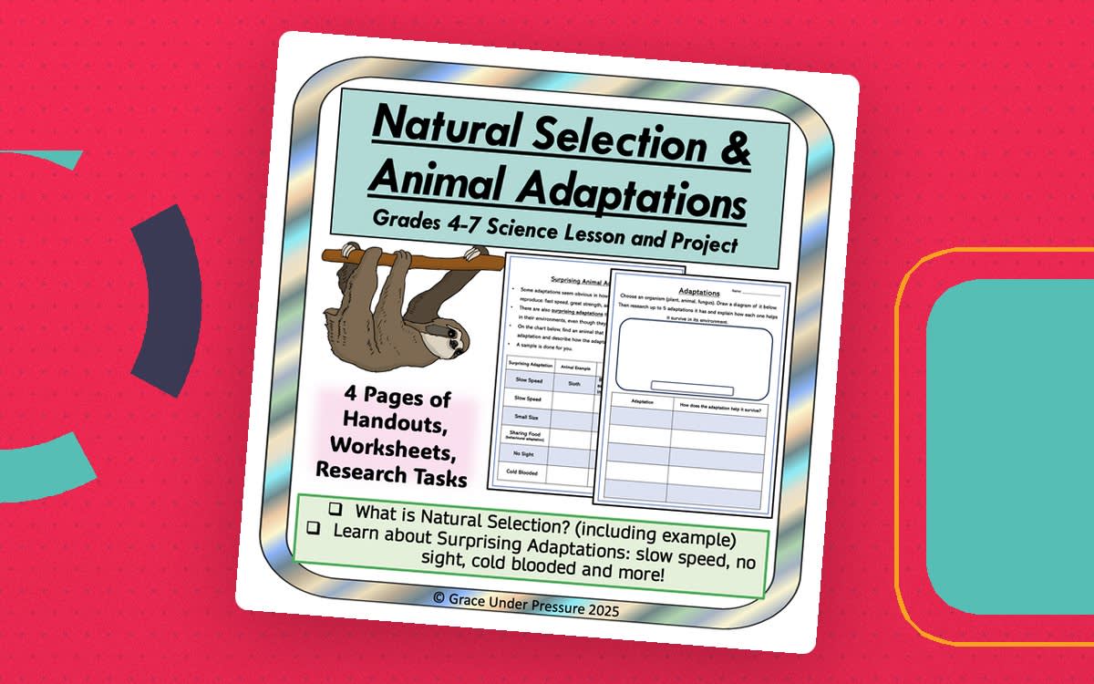 An educational teaching resource from Grace Under Pressure entitled Natural Selection & Animal Adaptations Worksheets 4th 5th 6th 7th Gr downloadable at Teach Simple.