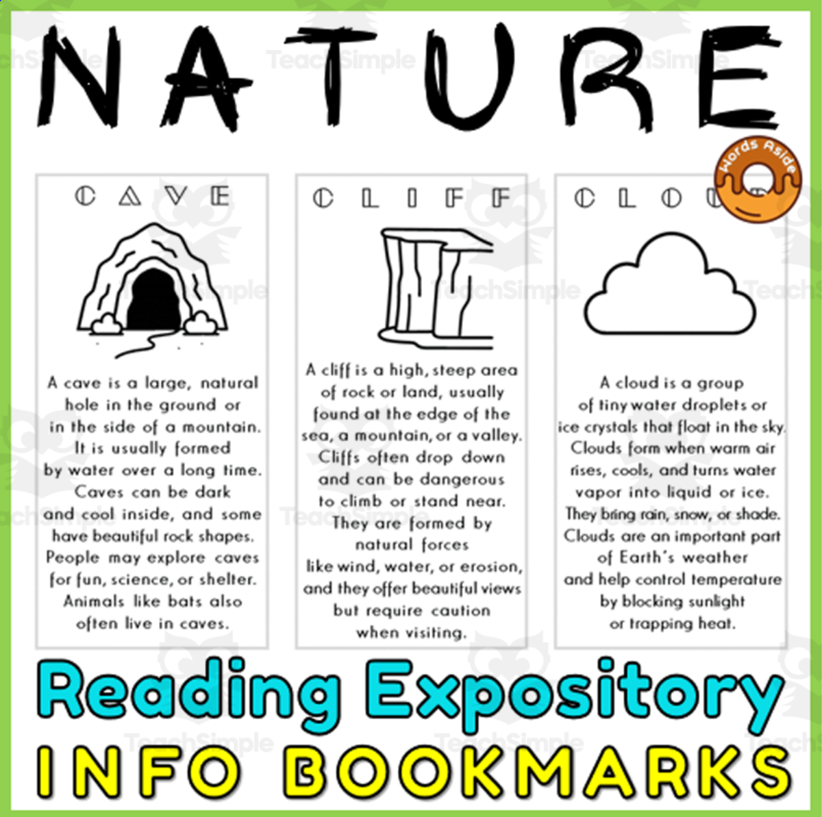 An educational teaching resource from WORDS ASIDE entitled Nature Enviroment Bookmarks Reading Writing Cards Resource 2 downloadable at Teach Simple.